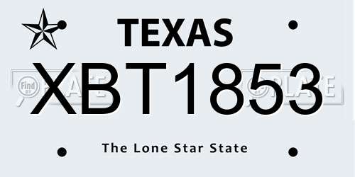 XBT1853 Texas License Plate