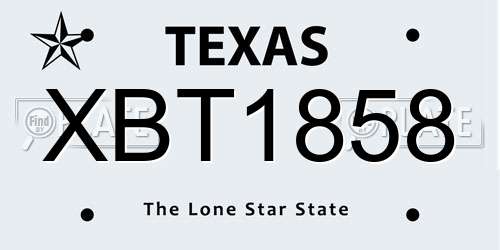 XBT1858 Texas License Plate