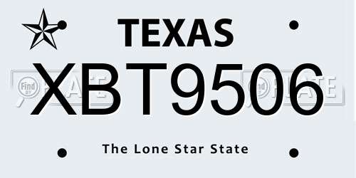 XBT9506 Texas License Plate
