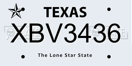 XBV3436 Texas License Plate