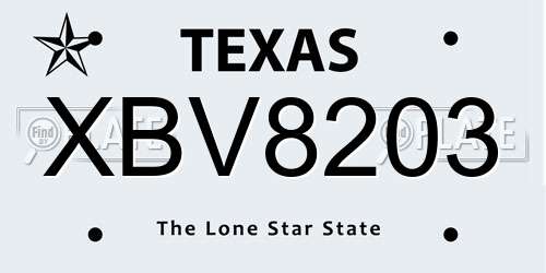 XBV8203 Texas License Plate