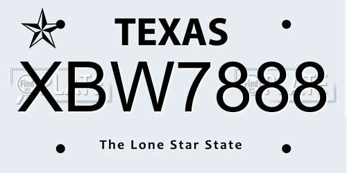 XBW7888 Texas License Plate
