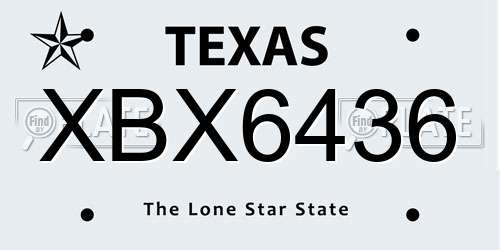XBX6436 Texas License Plate