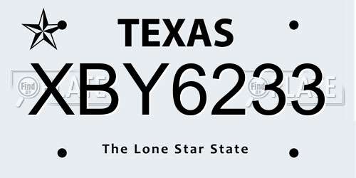 XBY6233 Texas License Plate