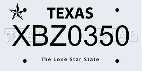 XBZ0350 Texas License Plate