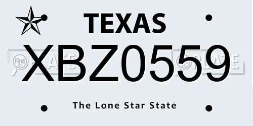 XBZ0559 Texas License Plate