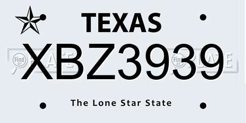 XBZ3939 Texas License Plate