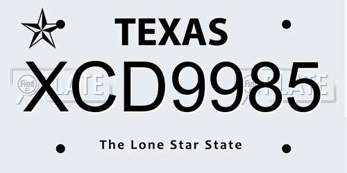 XCD9985 Texas License Plate
