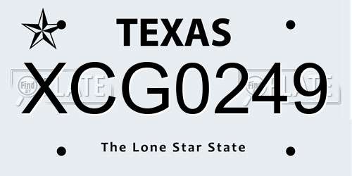 XCG0249 Texas License Plate