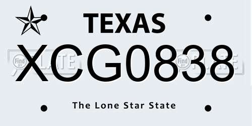 XCG0838 Texas License Plate