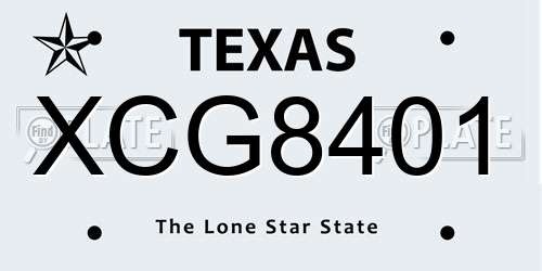 XCG8401 Texas License Plate