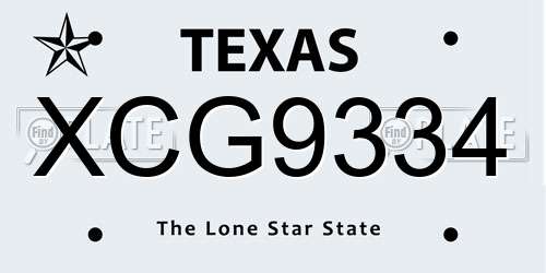 XCG9334 Texas License Plate
