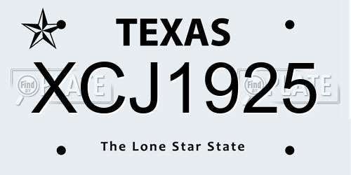 XCJ1925 Texas License Plate