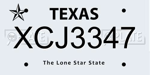 XCJ3347 Texas License Plate