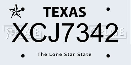 XCJ7342 Texas License Plate