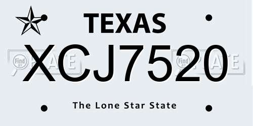 XCJ7520 Texas License Plate