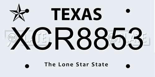 XCR8853 Texas License Plate