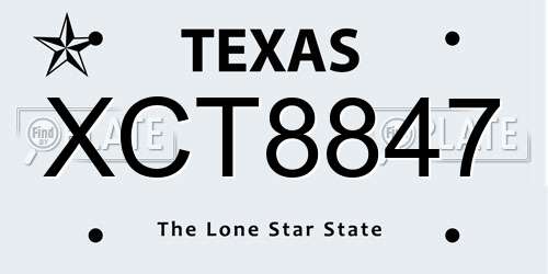 XCT8847 Texas License Plate