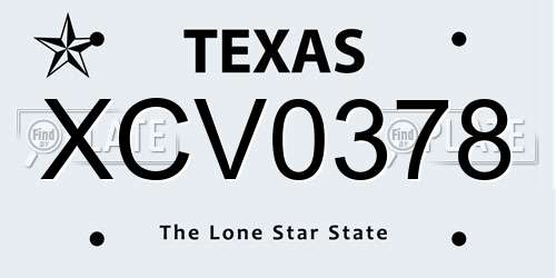 XCV0378 Texas License Plate