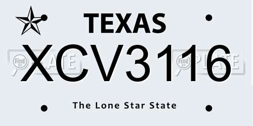 XCV3116 Texas License Plate