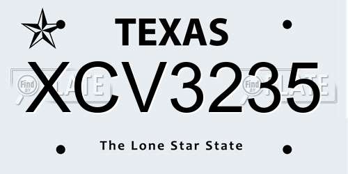 XCV3235 Texas License Plate