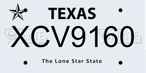 XCV9160 Texas License Plate