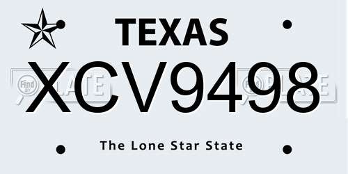 XCV9498 Texas License Plate