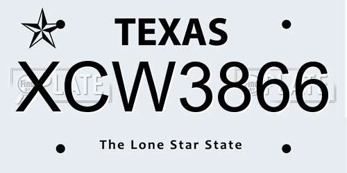 XCW3866 Texas License Plate