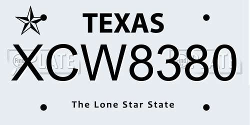 XCW8380 Texas License Plate