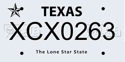 XCX0263 Texas License Plate