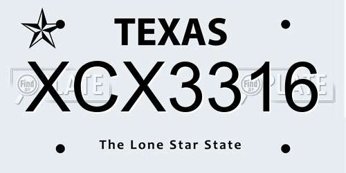 XCX3316 Texas License Plate