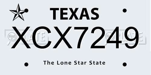 XCX7249 Texas License Plate