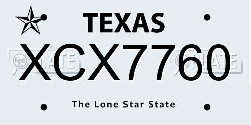 XCX7760 Texas License Plate