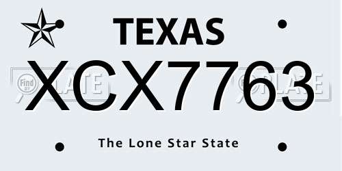 XCX7763 Texas License Plate