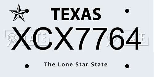 XCX7764 Texas License Plate