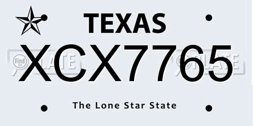 XCX7765 Texas License Plate