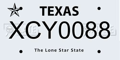 XCY0088 Texas License Plate