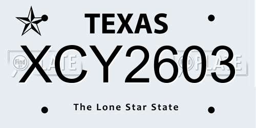 XCY2603 Texas License Plate