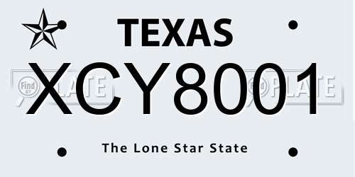 XCY8001 Texas License Plate