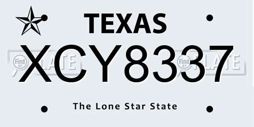 XCY8337 Texas License Plate