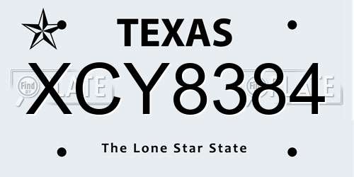 XCY8384 Texas License Plate
