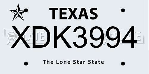 XDK3994 Texas License Plate