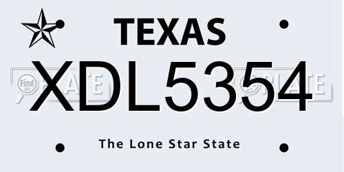 XDL5354 Texas License Plate