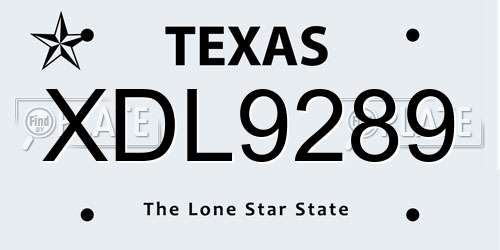 XDL9289 Texas License Plate