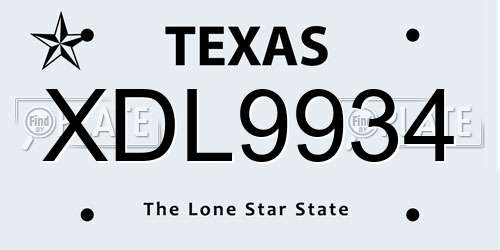 XDL9934 Texas License Plate