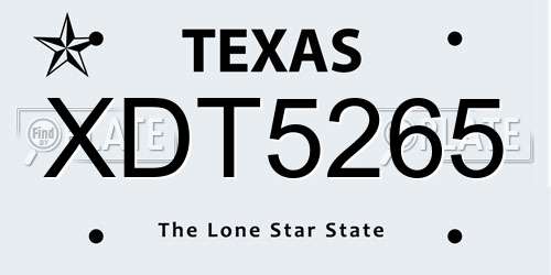 XDT5265 Texas License Plate