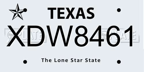 XDW8461 Texas License Plate