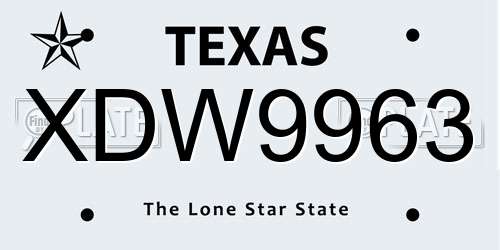 XDW9963 Texas License Plate