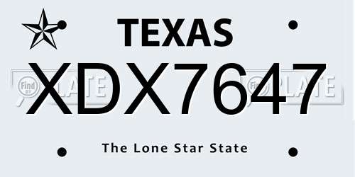 XDX7647 Texas License Plate