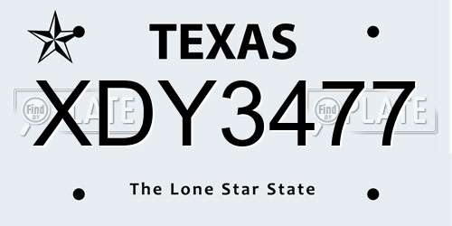 XDY3477 Texas License Plate